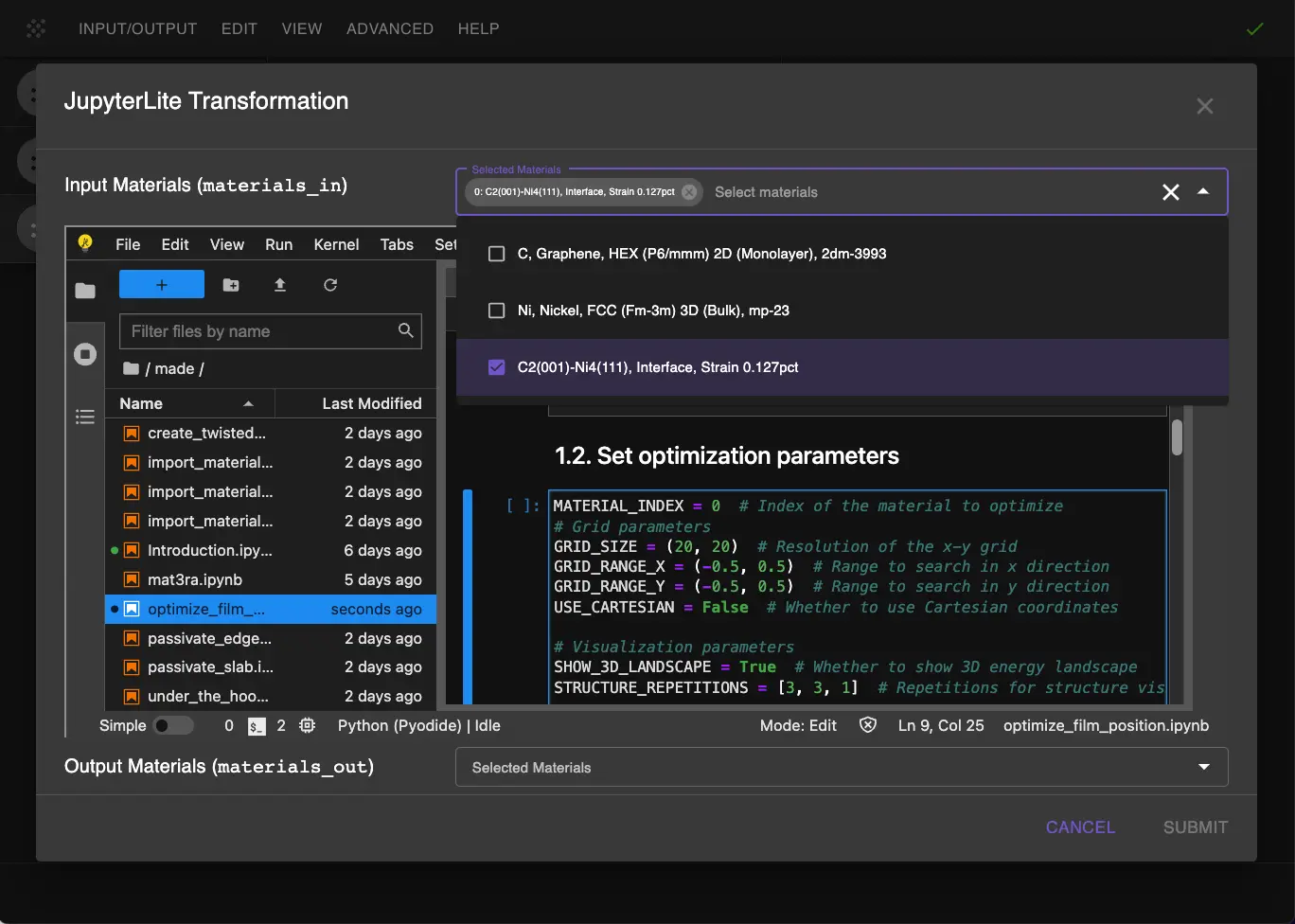 Optimization Parameters